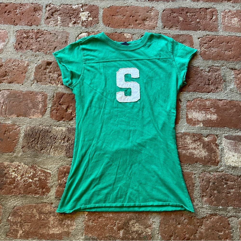Michigan Stage Spartans Green and White Fitted Women's Medium Tshirt Collegiate